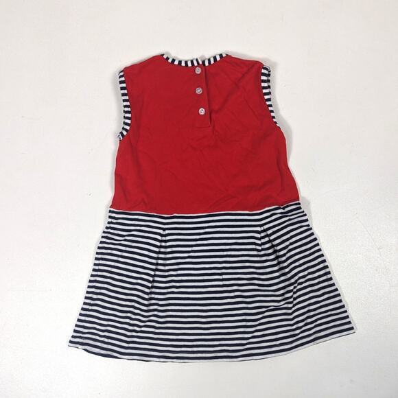 Bella Bliss Dress Girl Sz 5 Red Navy Stripe Shift Sleeveless Boutique Drop Waist - Picture 4 of 6
